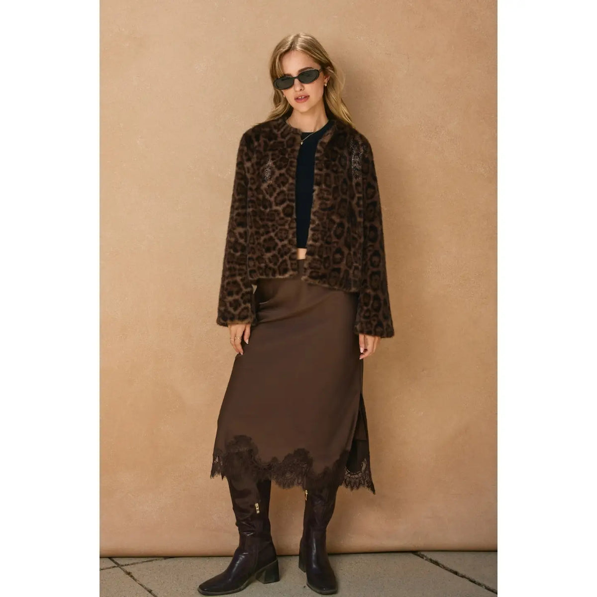 スカート Knit Lace Jagged-hem Skirt / Brown KNIT LACE JAGGED-HEM