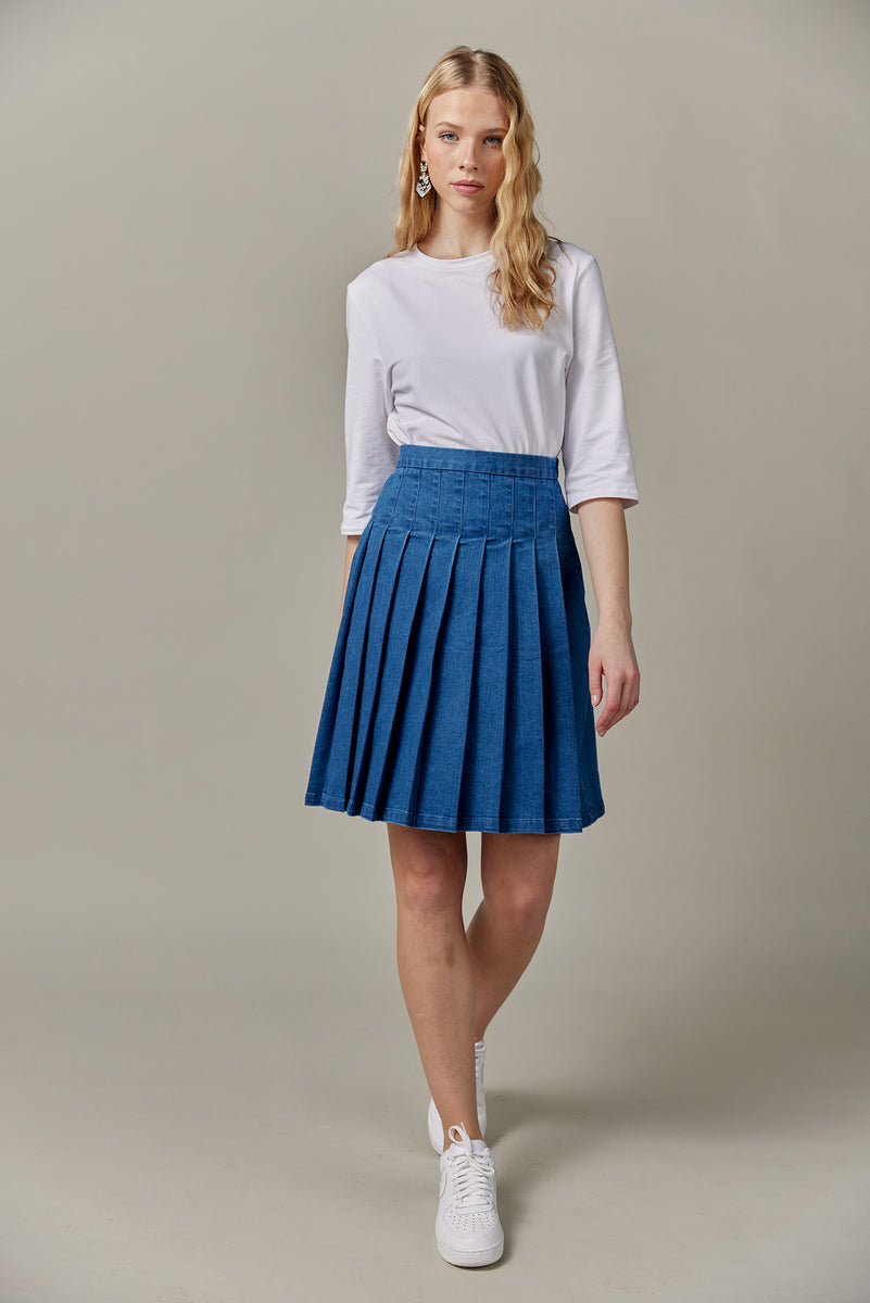 Apparalel Stretch Denim Pleated Skirt Dark Wash – Sheek