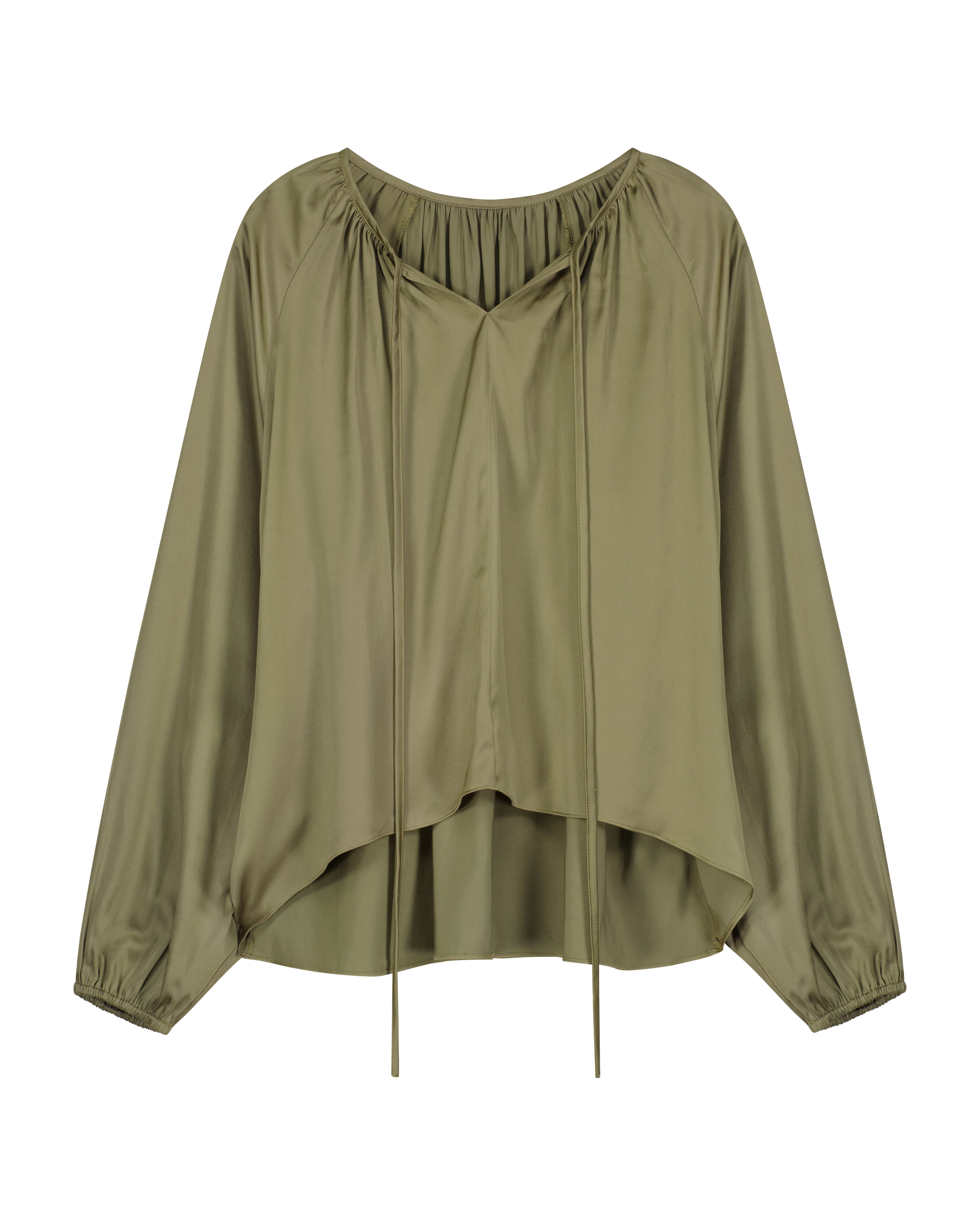 Olive green satin shops blouse