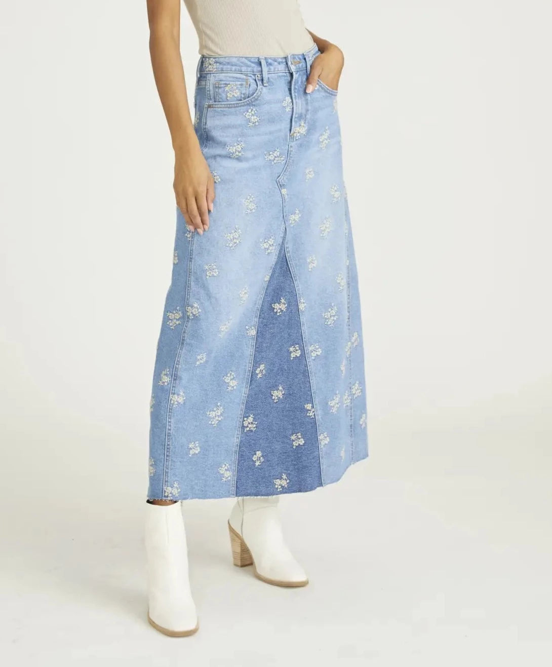 Light Wash Denim Skirt - Sequin Denim Skirt - Denim Mini Skirt - Lulus