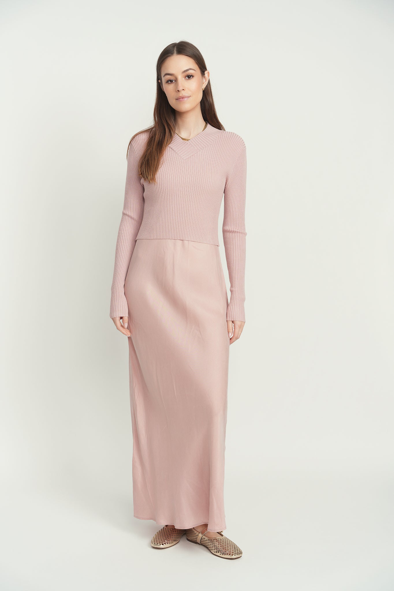 point satin slip dress Point Satin Straight Slip Dress