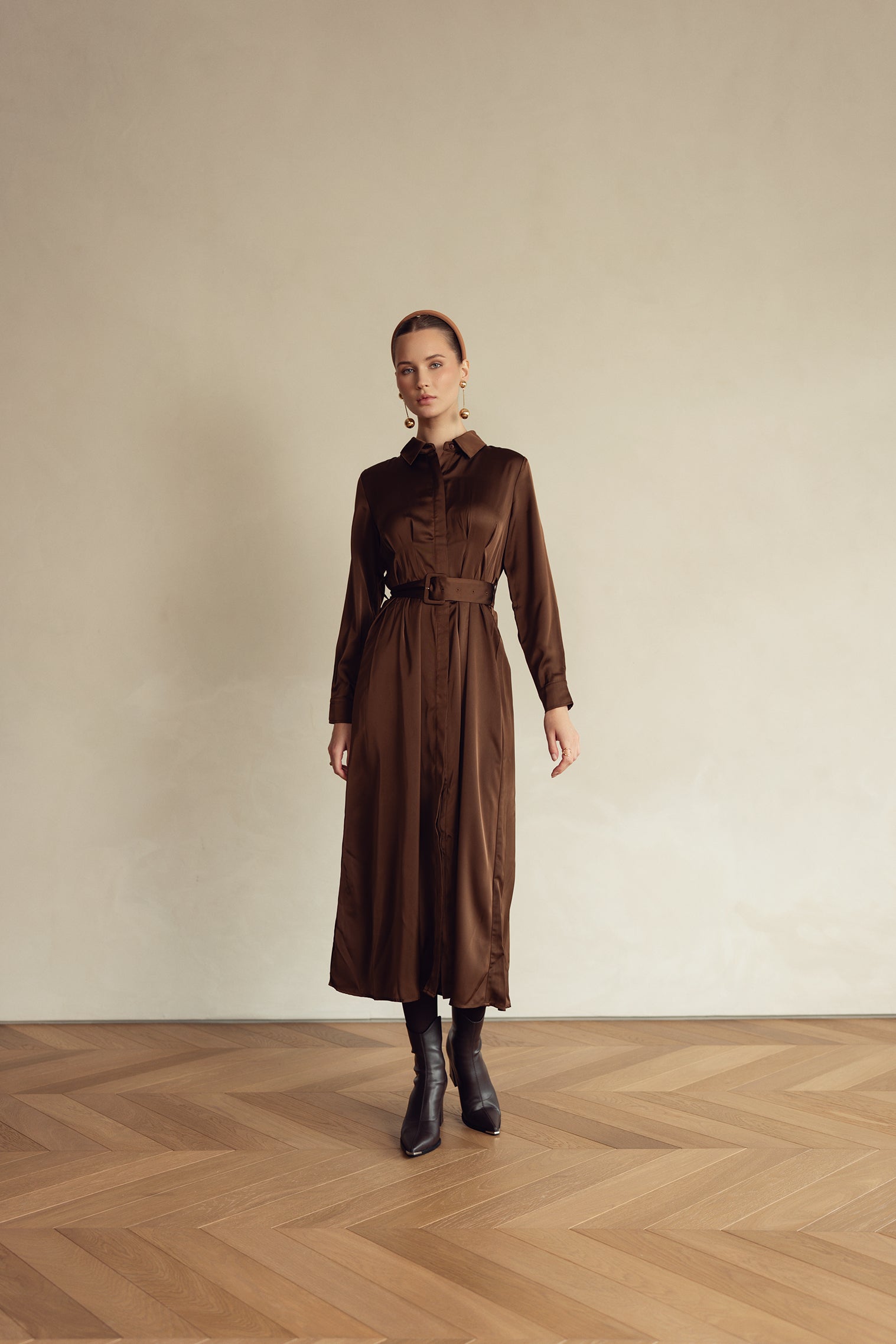 Bliss Pintuck Midi Dress Brown