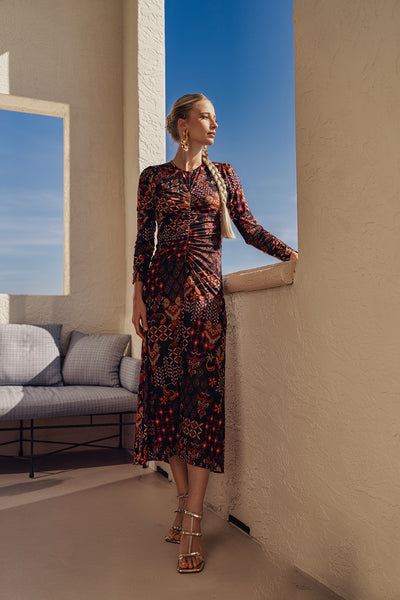 Bliss Mesh Ruched Dress Black Aztec – Sheek