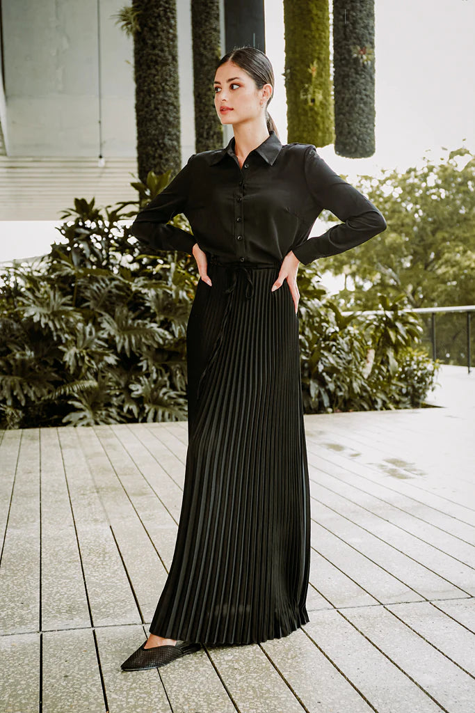 Nina Morena | Allure Satin Pleated Maxi Dress