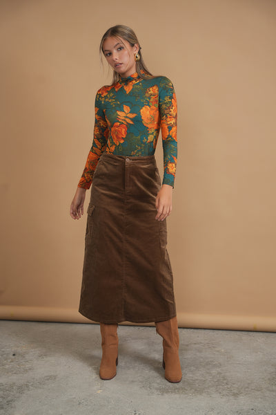 【in a row】corduroy cargo skirt pants Bliss Cargo Skirt Deep Taupe Corduroy – Sheek