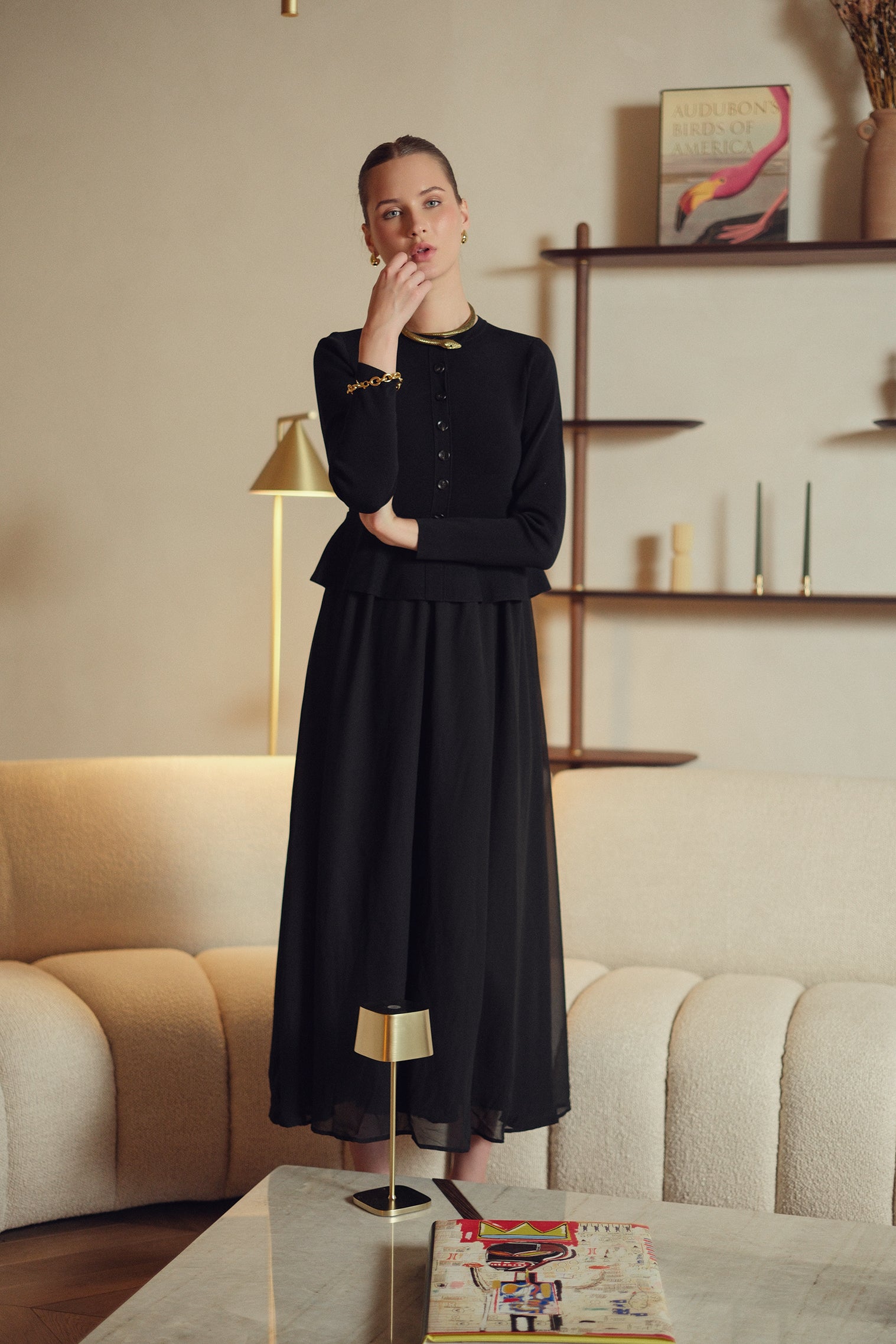 Bliss Peplum Chiffon Combo Dress Black – Sheek