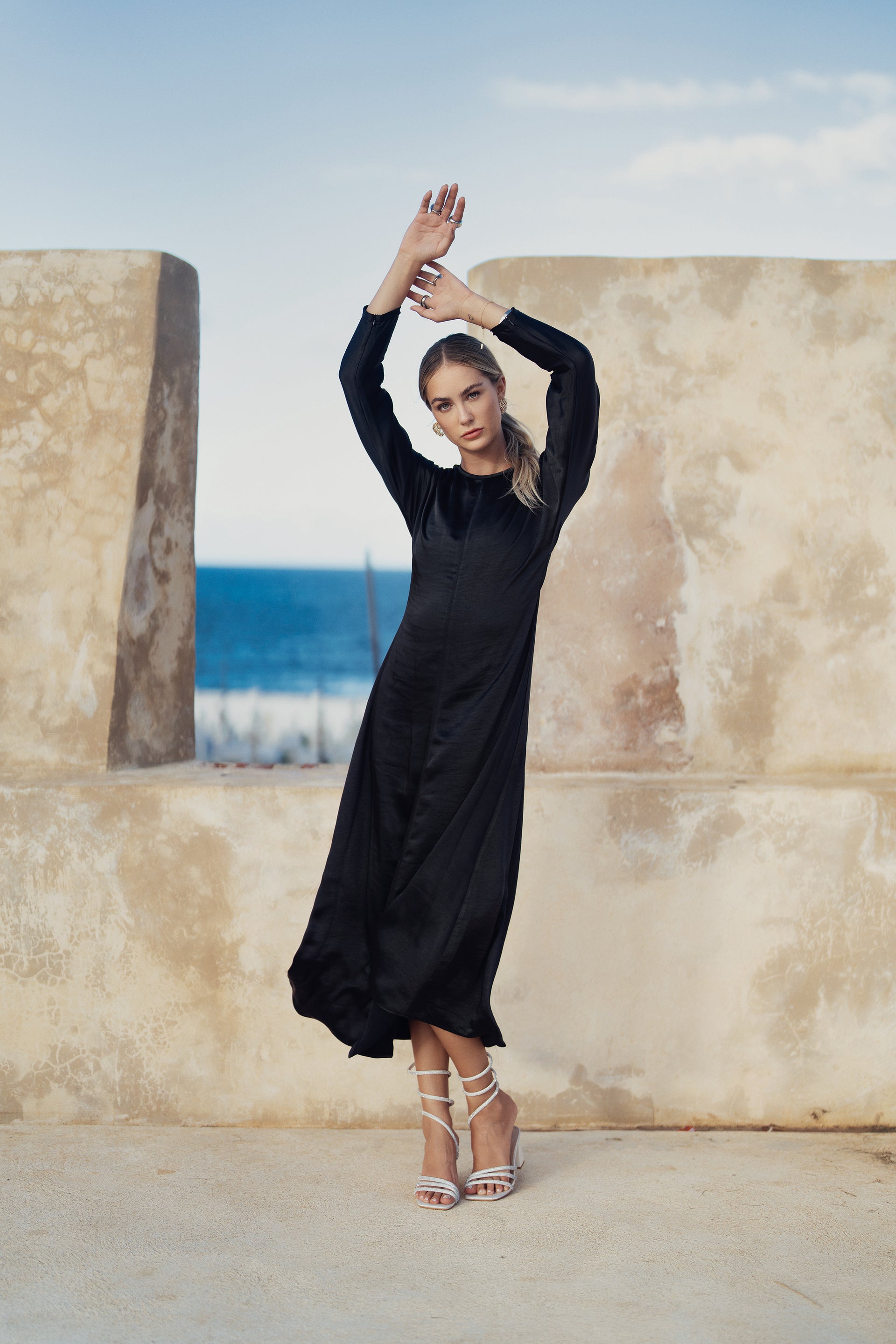 white christmas dresses Bliss Solid Satin Cocoon Dress Black – Sheek