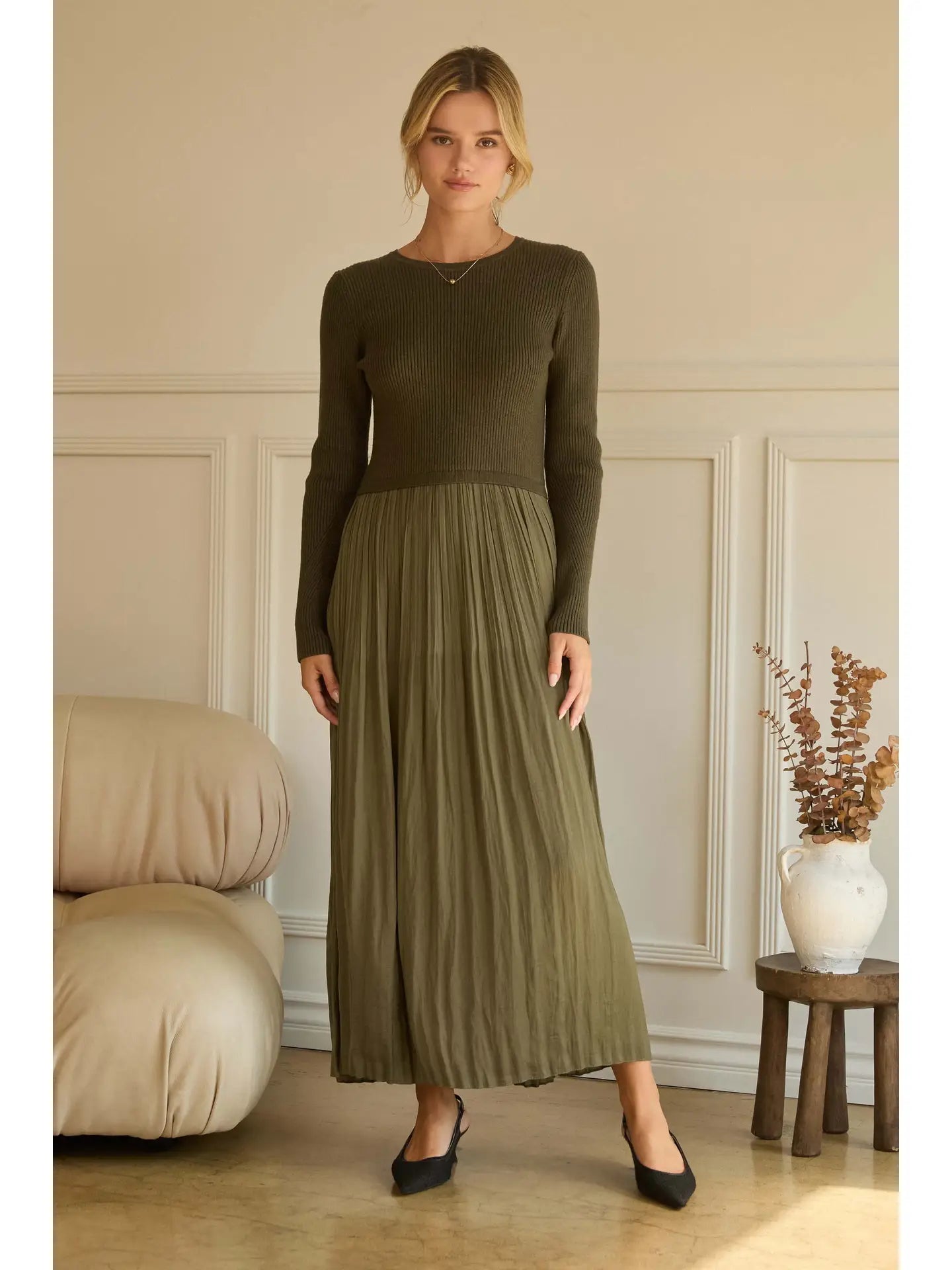 Mixed Media Long Sleeve Maxi Dress Sheek Mixed Media Long Sleeve Maxi Dress Sheek