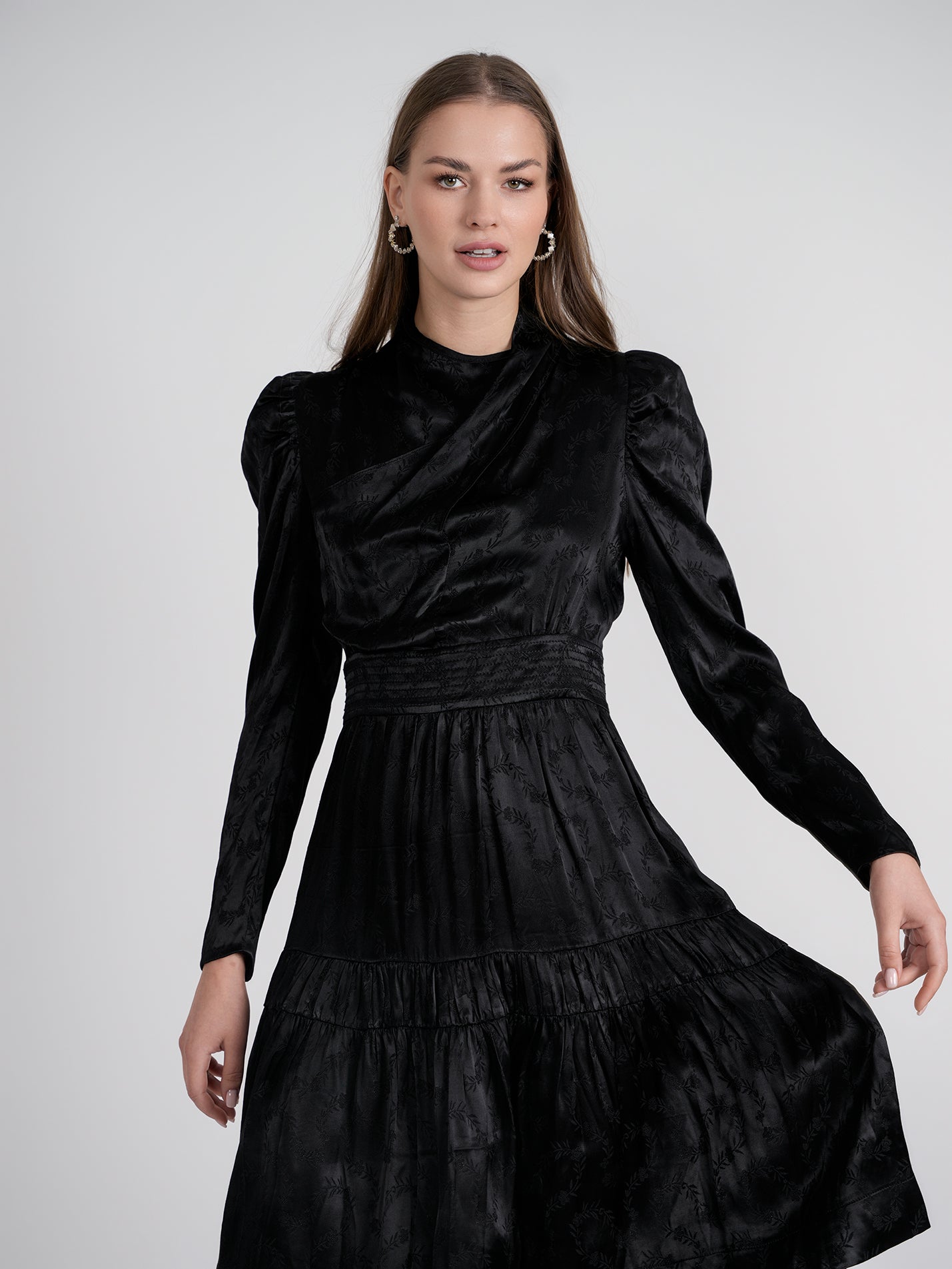 Rose Gold Satin Drape Dress Black Sheek Rose Gold Satin Drape Dress Black Sheek