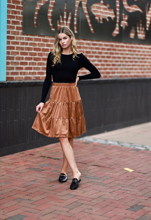 Bliss Tiered Corduroy Skirt Rust – Sheek