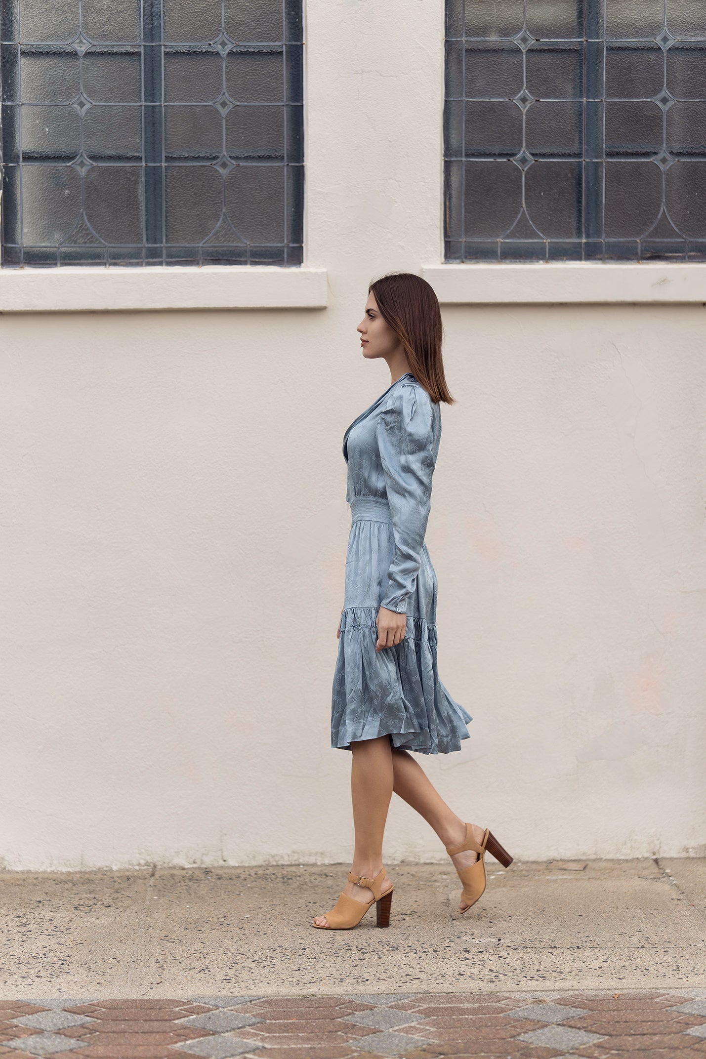 Rose Gold Satin Drape Dress Slate Blue Sheek Rose Gold Satin Drape Dress Slate Blue Sheek