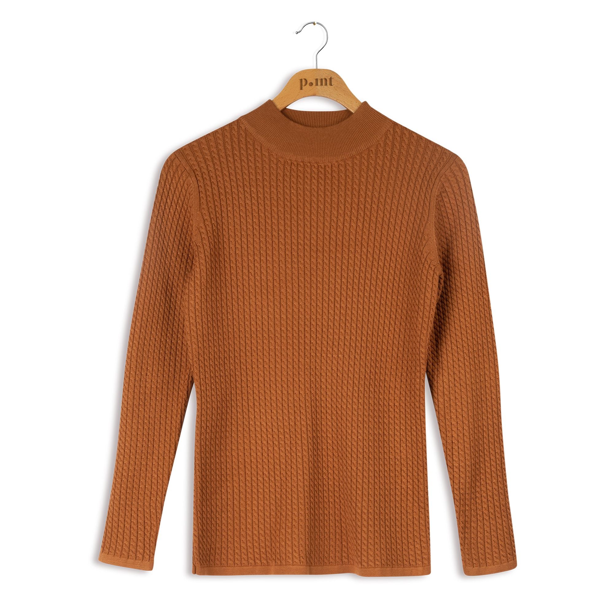 Point Cable Knit Mock Neck
