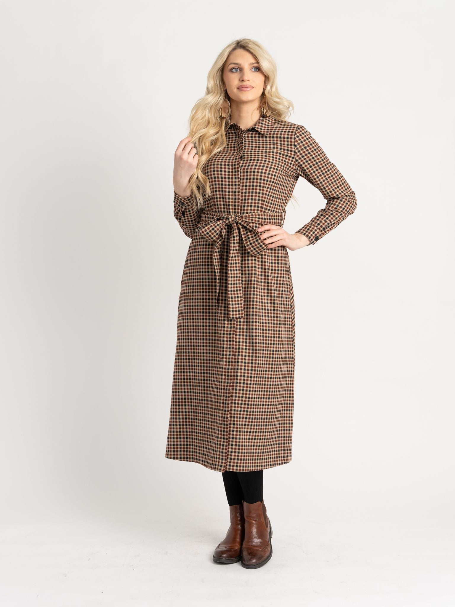 Belted plaid dress best sale